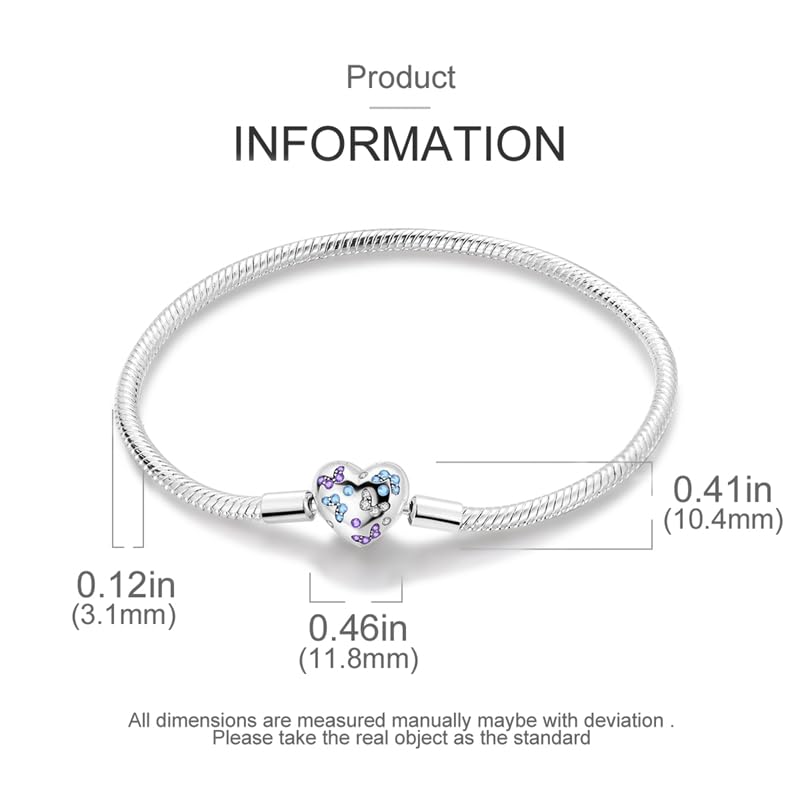 Image of 925 Sterling Silver Snake Chain Bracelets Fit Pandora Charms,Heart Clasp Bracelets Perfect For Any Glamour Gift for Women with 5 A Cubic Zirconia