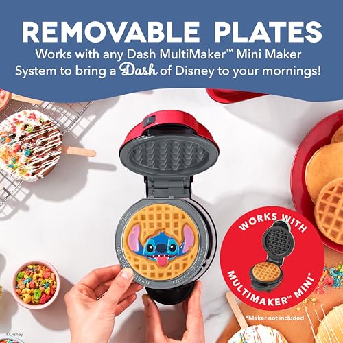 Image of Disney Dash MultiMaker Mini System Removable Plate Set - Ceramic Coating Replacement Plates for Waffle Breakfast - Waffle Maker Not Included - 4-Inch - 2-Pack - Stitch & Angel