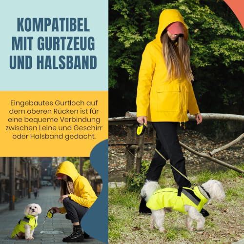 DOGOPAL Regenmantel Hund wasserdicht für kleine & große Hunde - Gelber Hunderegenmantel mit Reflektorstreifen - Wasserdichter Hundemantel, Regenschutz & Regenjacke (Gelb, XL)