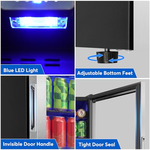 Image of FoMup Beverage Refrigerator 150 Can with Glass Door - Mini Drink Cooler with Reversible Door, Safety Lock & Temperature Control, Small Fridge for Beer Soda Wine, Compact for Dorm Office Hotel