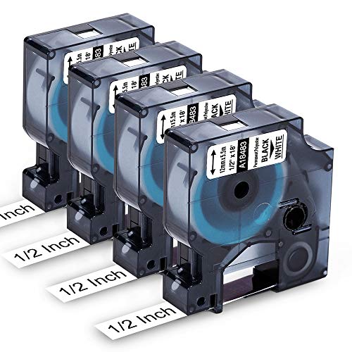 Compatible Label Tape 1/2 Replace for Dymo Rhino 4200 Label Tape Rhino 5200 18483 Permanent Polyester Label Tape 1/2 for Rhino 5200, 4200, 5000, 6000, 6500, 12mm Black on White 1/2