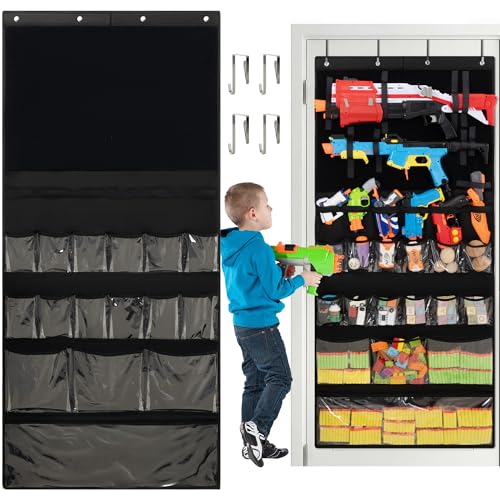 GRANNY SAYS Over the Door Organizer for Toy Guns Storage, Over the Door Toy Organizers with 16 Pockets and Straps, Hanging Kids Toys Storage Rack for...