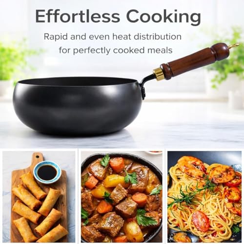 Wok japonés de hierro fundido con tapa de madera y espátula 11 in miniatura 2