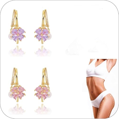 2 pares de aretes de germanio para terapia de linfvidad, aretes de drenaje linfático, aretes de acupuntura para mujer, aretes de aro de flor con