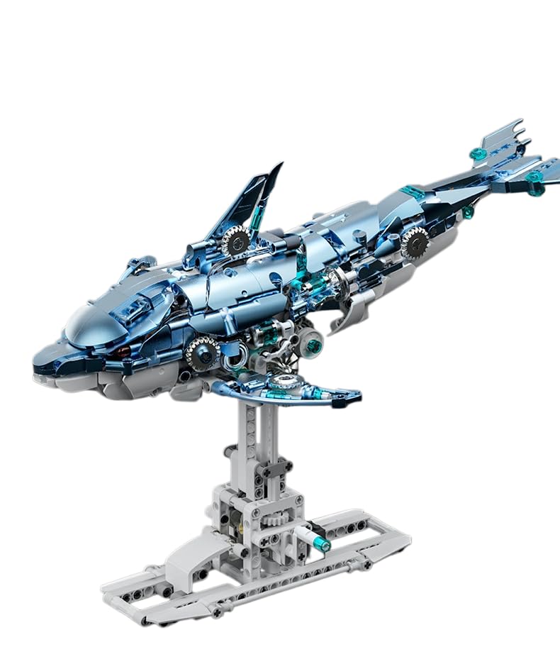 Increfunhome Mechanical Dolphin Building Blocks Set, 888 Pieces, with Movable Head and Tail, and Lights Effect, Age 14+ (Dolphin)