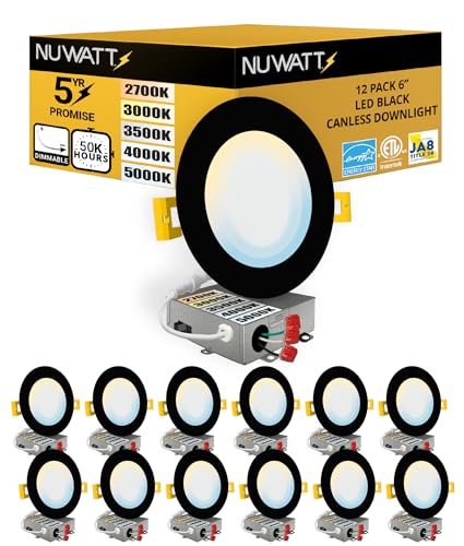 NUWATT 12 Pack, 6 Inch Ultra-Thin Black LED Recessed Lighting,