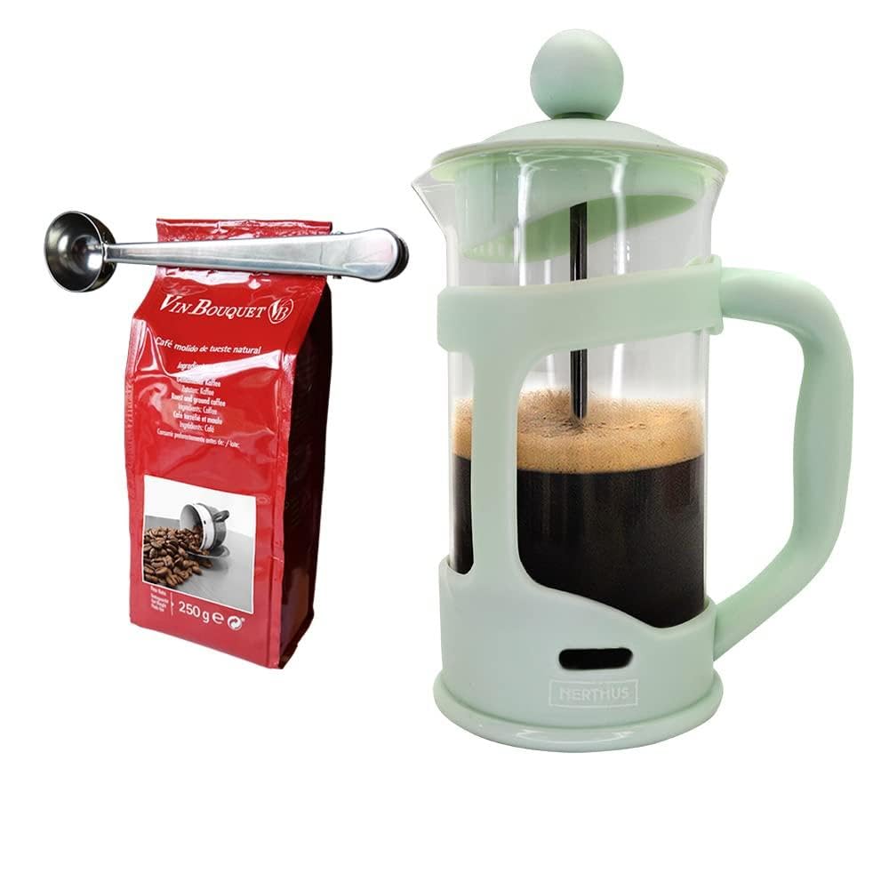 Nerthus Cristal Set Fih 1147 Cafetera Francesa De Émbolo 350Ml. Turquesa + Pinza Y Cuchara