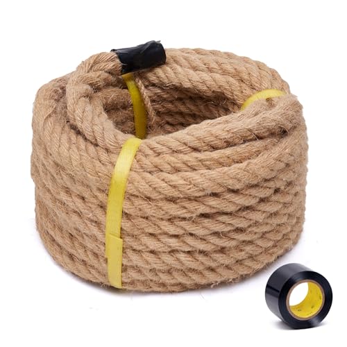 BRETANGME Jute Rope 1/2 Inch 50 Feet, Heavy Duty Rope, Twisted jute for Tug of War, Swing, Crafts, Gardening, Home Decor, Railings, Hammock Use