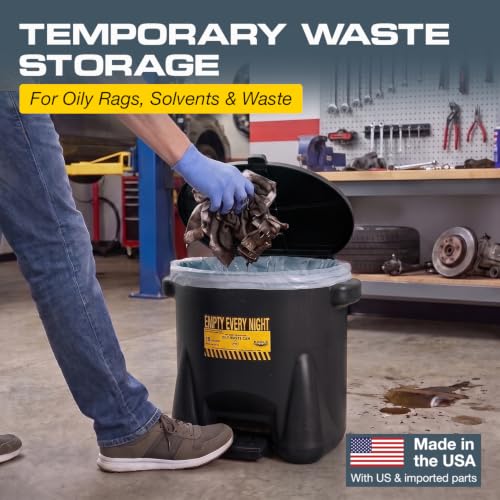 Image of Eagle Oily Waste Can, Self-Closing Lid, 10 Gallon, Made in the USA, Black