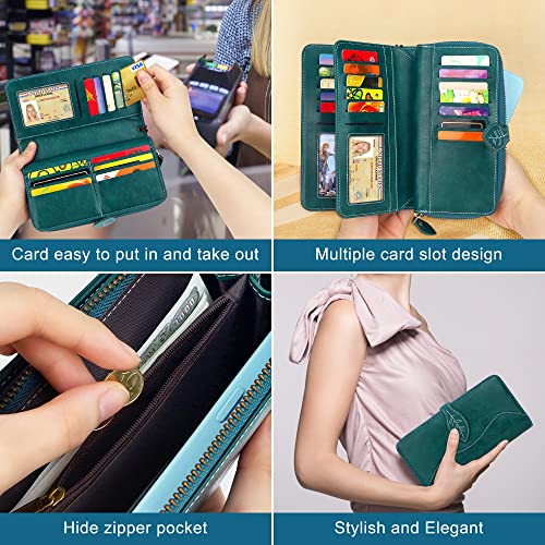 CONISY RFID Wallet Women Large Capacity, Long Leather Clutch Wallet Credit Card Holder for Women with Wristlet3