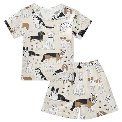 Pajama Short Sets Cute Dogs Soft Cotton Summer Sleepwear 2 Piece PJS Size 5-14T