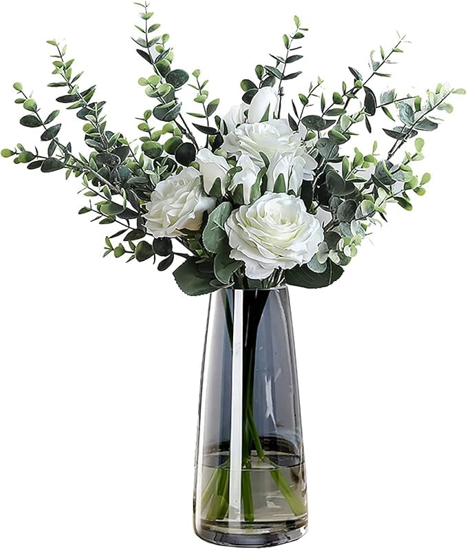 Image of Mahganya Decorative Glass Vase for Flowers Plants Home Decor Office Living Table Decorations, Vases for Home Decor, Luster Glass Vase, Heavy Weight, Sturdy (Smoke Black)