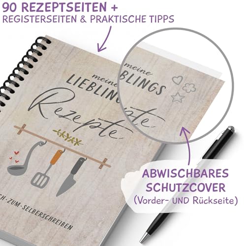 KuschelICH Rezeptbuch zum Selberschreiben - Lieblingsrezepte DIN A5 mit Inhaltsverzeichnis & Schutzcover