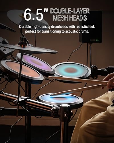 image for Donner DED-70L Electronic Drum Set with LED Light Up Quiet Mesh Drum P