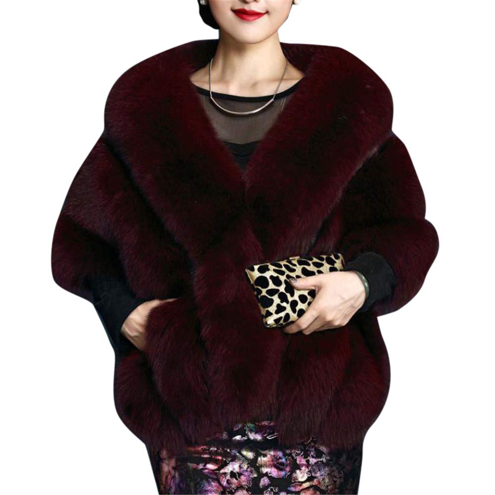 Missmao Women's Wine Red Wedding Faux Fur Bridal Scarves Jacket Stoles Thicken Faux Fur Wrap Shawls Shrug Warm Poncho For Winter Wedding Dress