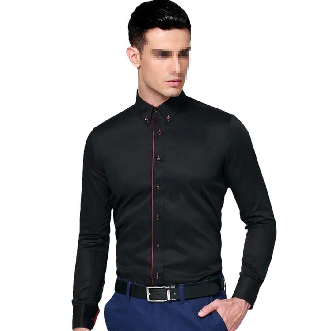 Camicia da Uomo Camicie Eleganti Casual da Lavoro in Cotone a Maniche Lunghe in Tinta Unita