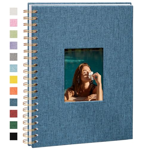 Vienrose Album Fotografico in Lino, 20,5 x 28 cm Libro dei Ricordi con 80 Pagine Bianche Fai Da Te per Viaggi Famiglia Matrimonio Natale, Blu navy