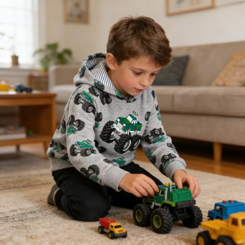 Image of Akyzic Baby Boys Dinosaurs Hoodie Boys Shark Pullover with Pocket Kids Truck Warm Sweatshirt Sweater