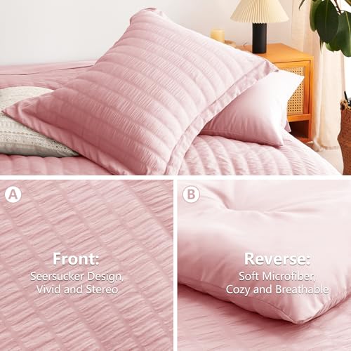 Image of CozyLux Full Size Comforter Sets Pink, 7 Pieces Seersucker Textured Luxury Bed in a Bag, All Seasons Soft Bedding Sets with Down Alternative Comforter, Sheets, Pillowcases & Shams, Bedroom Bed Set