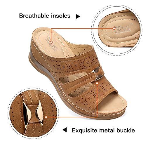 Image of SHIBEVER Wedge Sandals for Women Dressy: Comfortable Slip On Summer Sandal