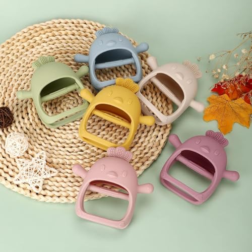 Image of Baby Teething Toy for 0-6 6-12 Months, Food Grade Silicone Teething Mitten, Anti Dropping Wrist Hand Teethers Baby Chew Toys for Sucking Needs, BPA Free Pack of 1 (Beige)