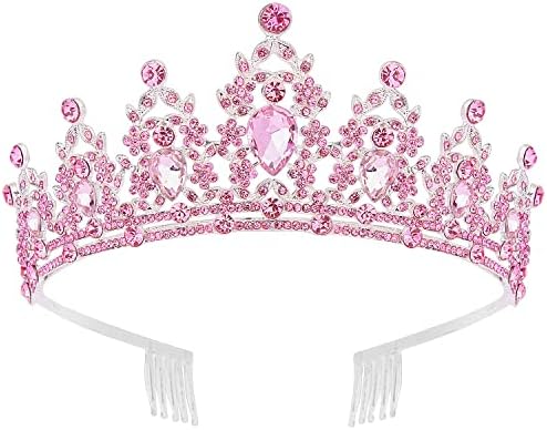 Didder Pink Crystal Tiaras for Women, Princess Crown with Comb Wedding Tiaras and Crowns for Women Tiaras for Girls Birthday Party Hair Accessories Bride Headband Bride for Prom Christmas