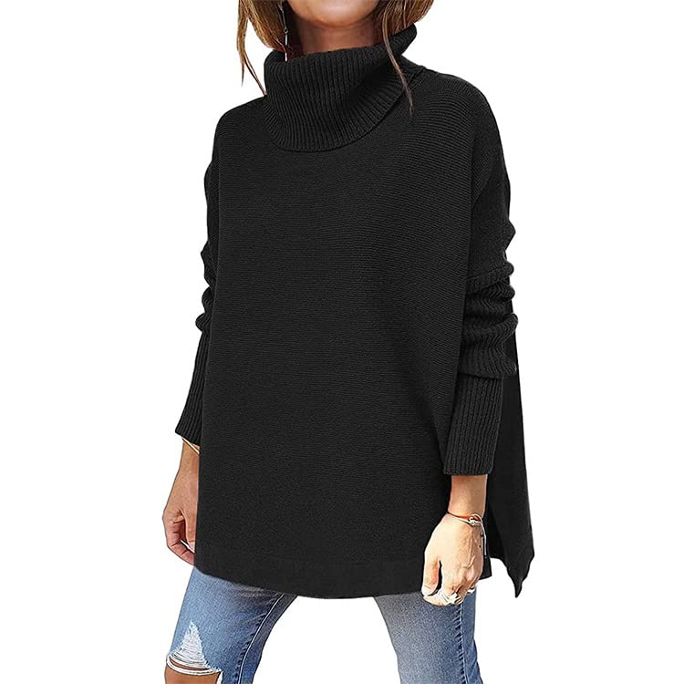 Rayson Suéter de Cuello Alto Mujer Jersey de Punto Casual de Color Sólido Jersey de Cuello Vuelto Manga Larga Caliente en Invierno（Negro,M