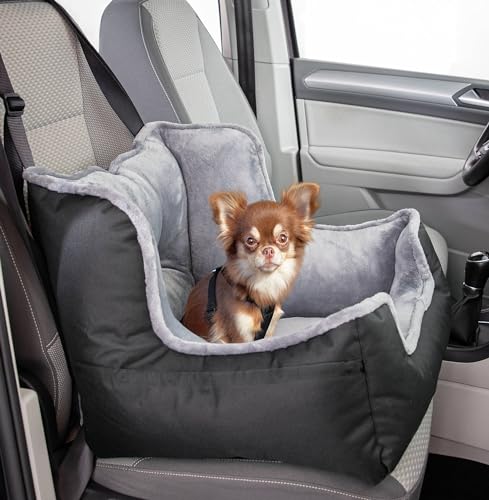 TRIXIE Autositz für Hunde - auch als Reisebettchen - Befestigungsgurte für Fahrzeugsitz - Gurtdurchführung - weich gepolstert - waschbar bei 30 °C - 50 x 40 x 50 cm - 13179
