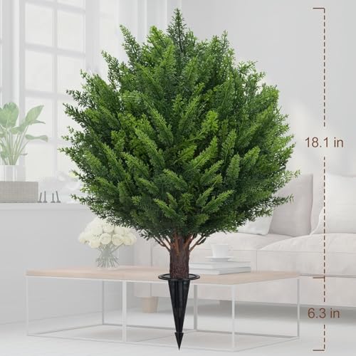 Image of AOKIIE Artificial Cedar Topiary Bushes 24 inch with Ground Spike 2PCS