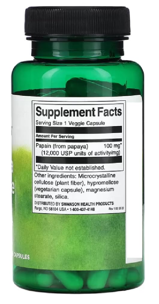 Swanson - Papaya Enzyme Papain 100 mg | Natürliche Verdauungshilfe - 90 Kapseln