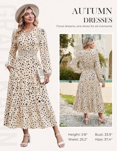 Image of GRACE KARIN Women's Floral Maxi Dress 2026 Fall Long Sleeve V Neck Empire Waist A Line Flowy Dress with Pocket