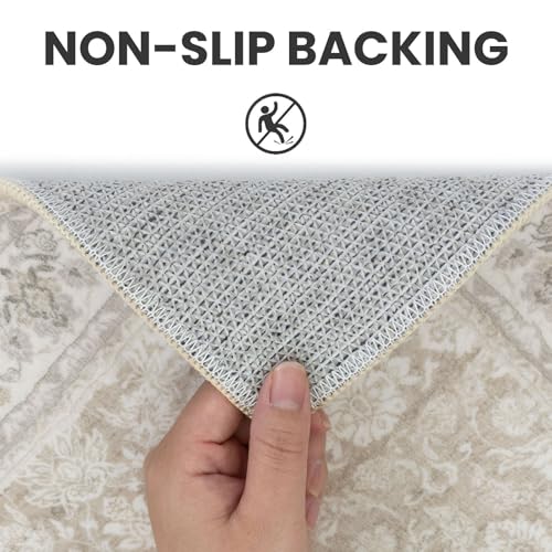 2x6 Cream Beige White Grey Washable Runner Rug for Hallways, Soft Neutral Vintage Kitchen Rugs with Non-Slip, Non-Shedding Distressed Floral Rug for Bedroom Kitchen Porch Laundry Entryway