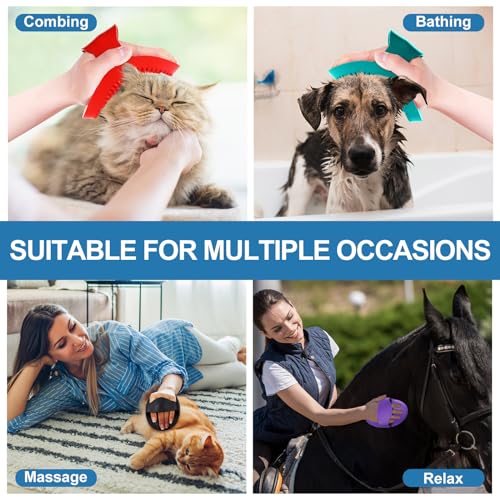 Dingion 4 Pcs Large Rubber Curry Comb 6" x 4" Horse Grooming Brush Rubber Comb Brush with Handle Shampoo Rubber Comb Horse Brush for Dogs Cats Shedding Short Long Hair Shower Supplies, 4 Colors - Image 6