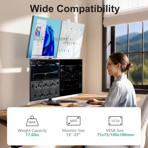 Image of WALI 4 Monitor Stand for 13-27 inch Computer Screens up to 17.6lbs,Adjustable Quad Monitor Mount, Free Standing 4 Monitor Mount Full Motion with Tilt, Rotation, VESA Mount 75 /100mm (MF004), Black