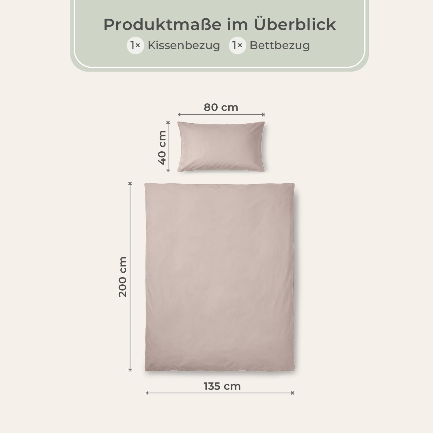 LAYNENBURG Premium Mako Satin Bettwäsche in 135x200 + Kissenbezug 40x80 cm - 100% Baumwolle – Oeko-TEX 100 - kühlende, temperaturausgleichende Sommer-Bettwäsche mit Reißverschluss(Taupe)