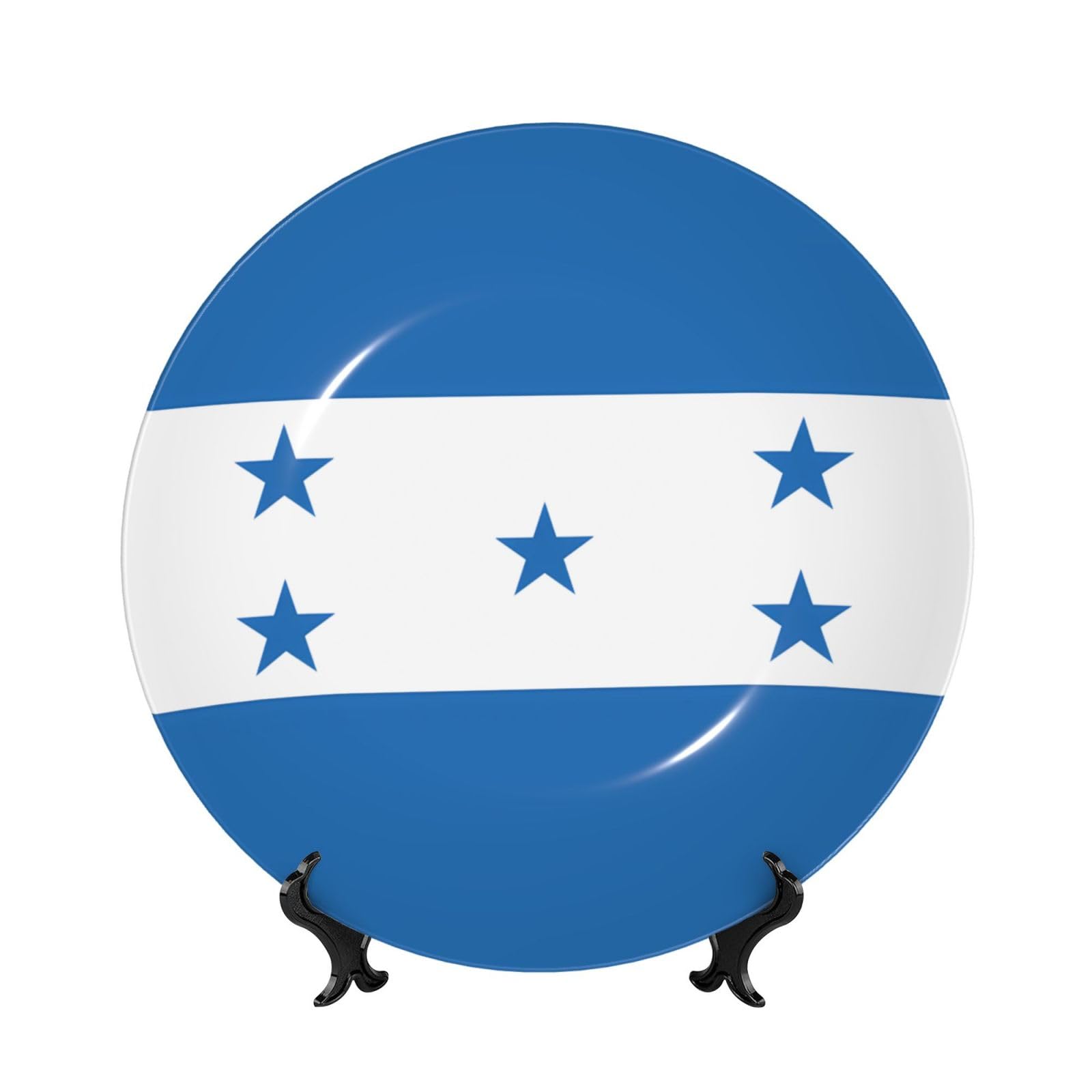 SXZVVBN Flag of Honduras Bone China Decorative Plate Art with Stand Removable Adhesive Hanging for Home Office 7in