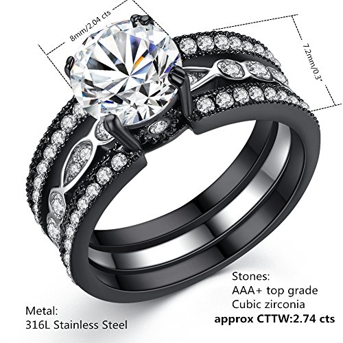 MABELLA Couple Rings Black Men’s Titanium Matching Band Women CZ Stainless Steel Engagement Wedding Sets2