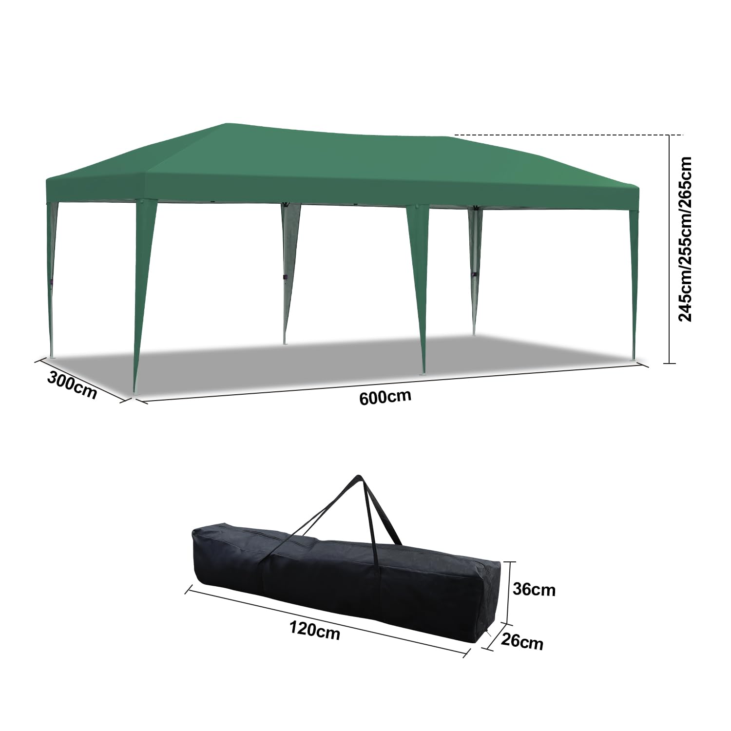 Pavillon 3x6m wasserdicht stabil Winterfest, Faltpavillon Camping mit Zentralverriegelung, Gartenzelt, Gazebo, UV-Schutz Partyzelt, Höhenverstellbarer Gartenpavillon,Grün