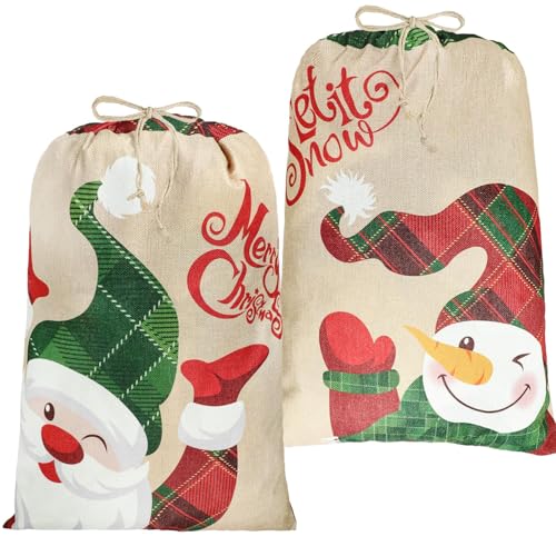 SULOLI 2 Stück Weihnachtsmann Sack,Groß Weihnachtstasche Karikatur,...