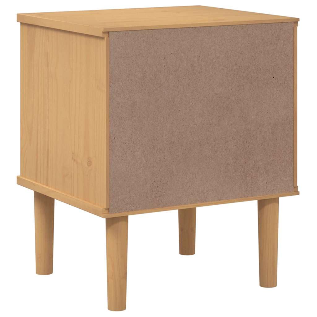 Comodino in legno massiccio e rattan, marrone, 40 x 35 x 48 cm, SENJA