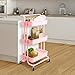 HXBYX Pink Rolling Cart 3 Tier with Wheels, Rolling Storage Cart with Handle and Locking Wheels, Multifunction Rolling Storage Organizer Trolley Cart, for Bathroom Office Kitchen School.