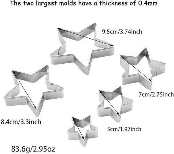 MrCookie Star Cookie Cutters Set of 5–Thickened Stainless Steel