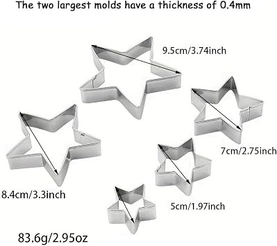 MrCookie Star Cookie Cutters Set of 5–Thickened Stainless Steel
