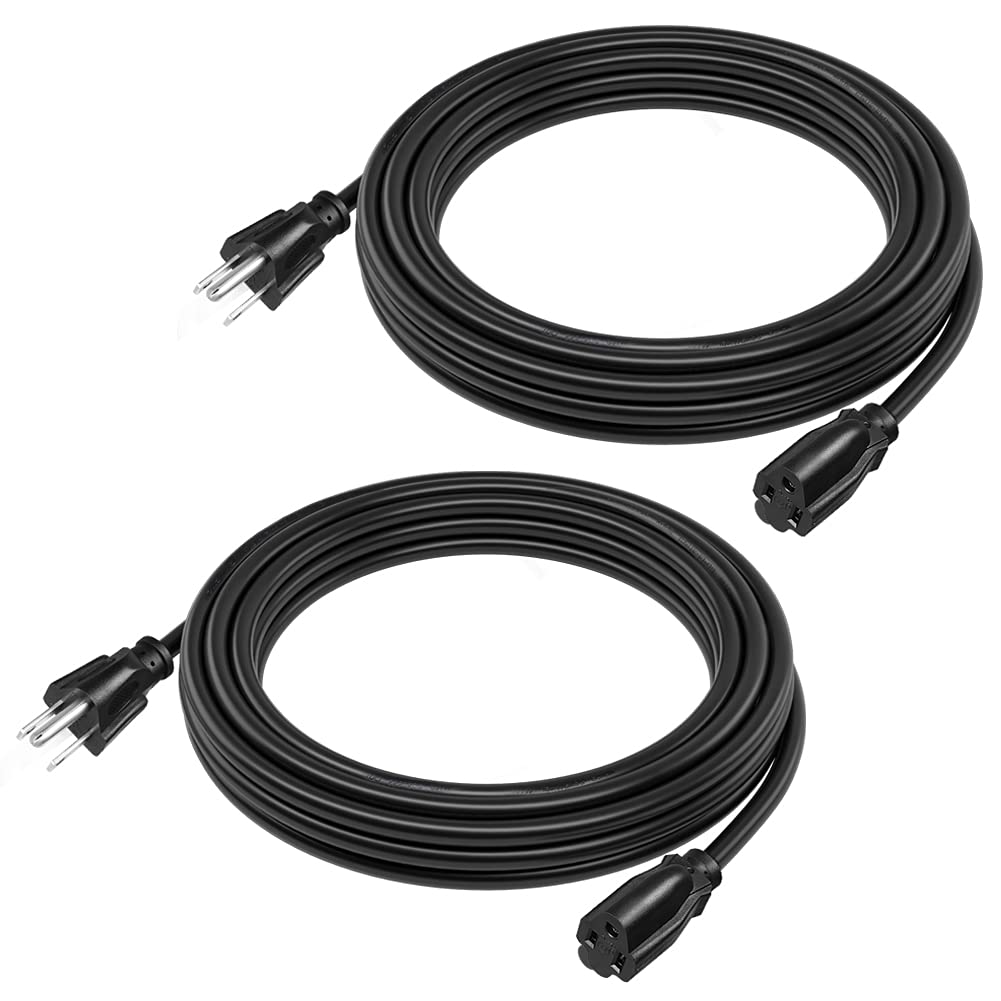 DEWENWILS Outdoor Extension Cord 20ft, 3 Prong Waterproof Extension Cable for Indoor Outdoor Appliances, 16/3 SJTW, Black, ETL Listed, 2 Pack