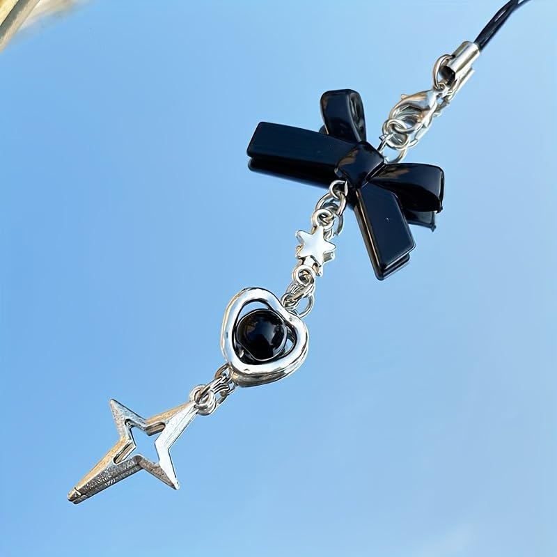 Black Bow Phone Charm Aesthetic Y2K Cell Phone Charms Strap Accessories for Keychain Camera