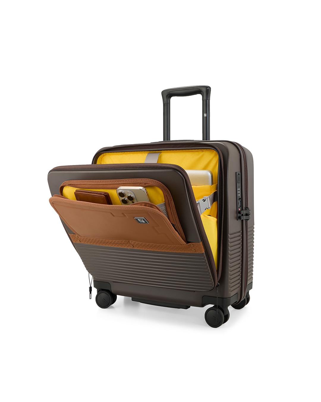 EUME Overnighter Pro Luggage Trolley for Travel 18 inch, Cabin Bag | Trolley Bag Small for Luggage | with Laptop Sleeve | 100% German Bayer Polycarbonate - Espresso Brown