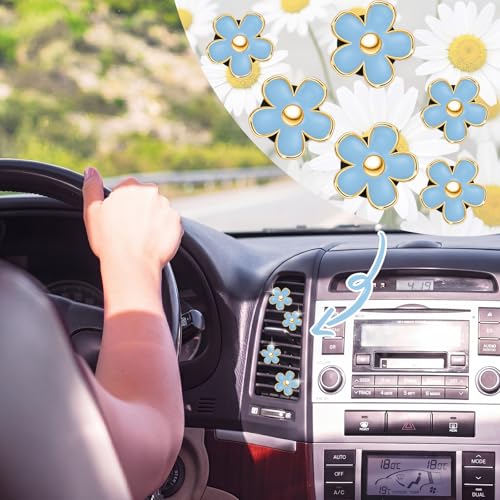 Image of Frienda 6 Pcs Daisy Flower Air Vent Clip Accessories Air Conditioning Outlet Clip Car Freshener Dashboard Accessories Charm Car Inter Decor(Blue)