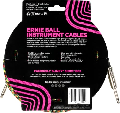 Image of Ernie Ball Braided Instrument Cable Straight /Straight 18ft - Good Vibrations (P06482)