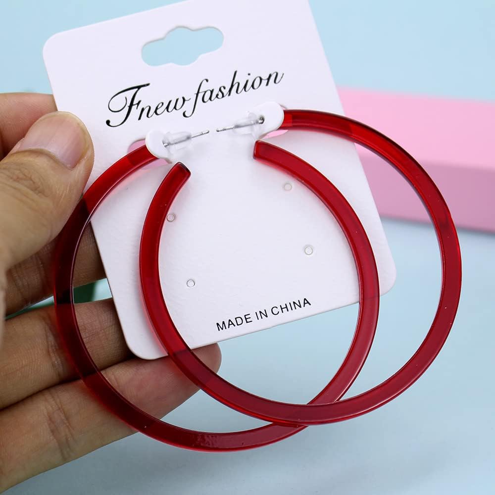 Colorful Big Hoop Earring Acrylic Open Large Hoop Earrings C Shape Trendy Chunky Earrings 80s 90s Retro Lightweight Statement Ear Jewelry Earring For Women - Image 2