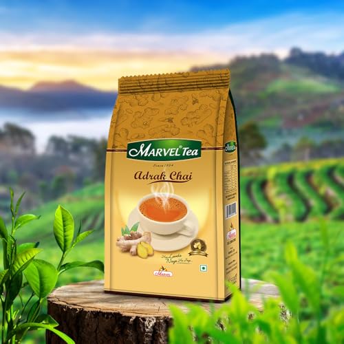 Image of Marvel Tea Adrak /Ginger Tea,Strong Kadak Ctc Loose Tea,Handpicked Strong Chai Unique Blend From Assam & Darjeeling,Refreshing Aroma & Rich Taste,250 Gram